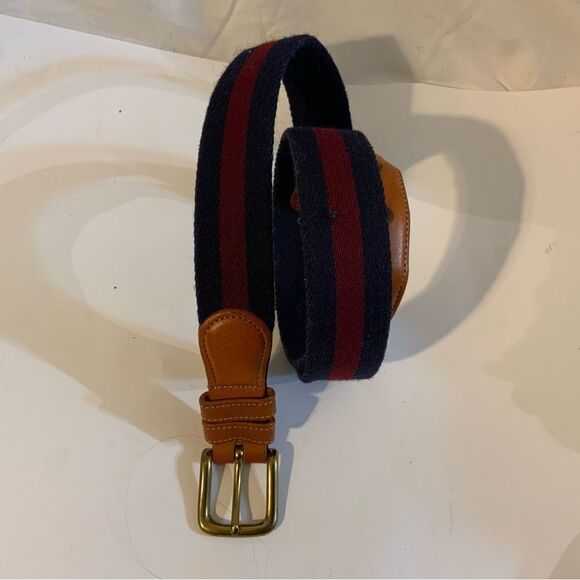Coach Wool Surcingle Belt Burgundy Navy Blue Stripes Brass Size 36 90 cm - Picture 2 of 7